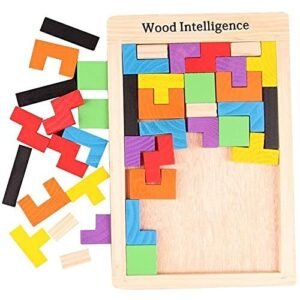Pishon Wood Intelligence Brain Games,Mini Travel Puzzles for Kids, Building Blocks Teasers Educational Toy, Childrens Board Game 40 Pcs Puzzle Indoor | Outdoor Ages 3+ Year Boys Girls (Multicolor)