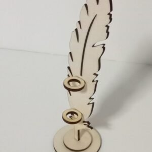 Wooden Feather Pen Stand with Ink Holder – Vintage Desk Decor & Gift Item