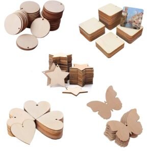Wood MDF Cutouts Unfinished Tags for Key Chain, Slices for Art & Crafts, Xmas Hanging Decorations, Painting Wood Craft, MDF Plains, Resin Art Work